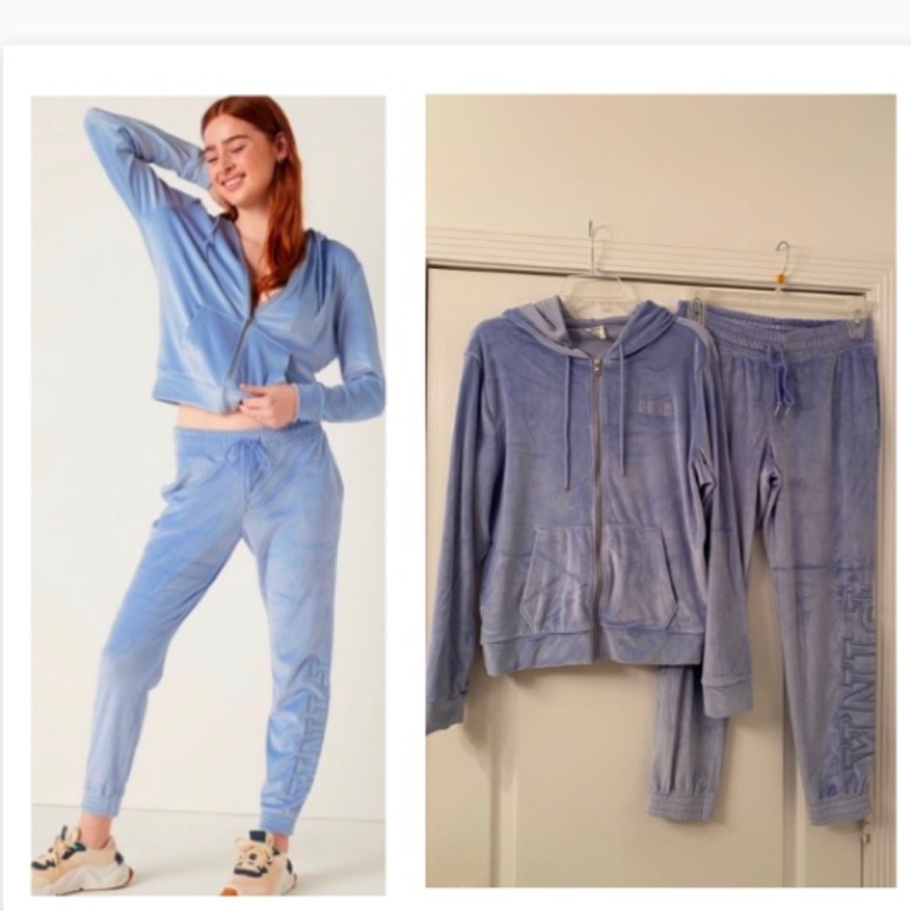 Pink vs velour jacket size large and pants size medium